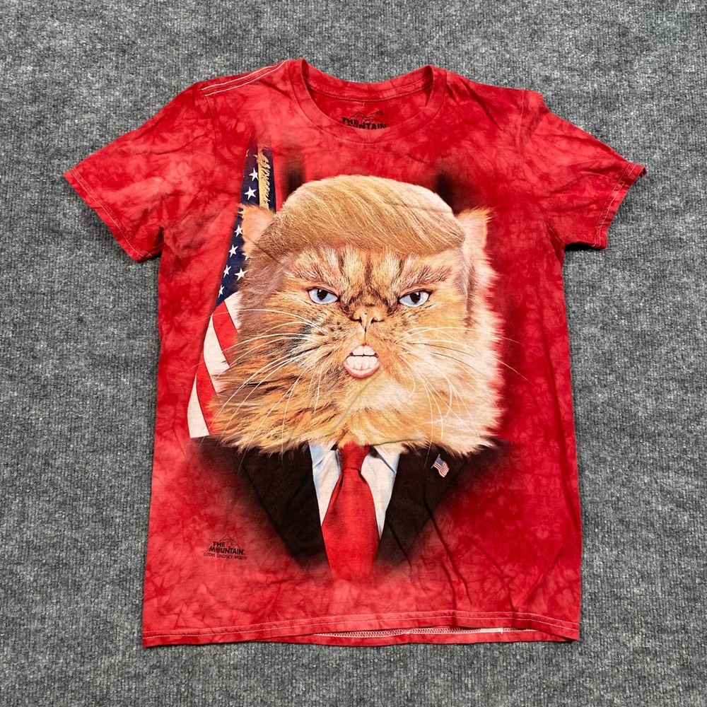 The Mountain Mens Trump Cat Graphic T Shirt Red Tie Dye XS‎ 2015 Lindsey Morin